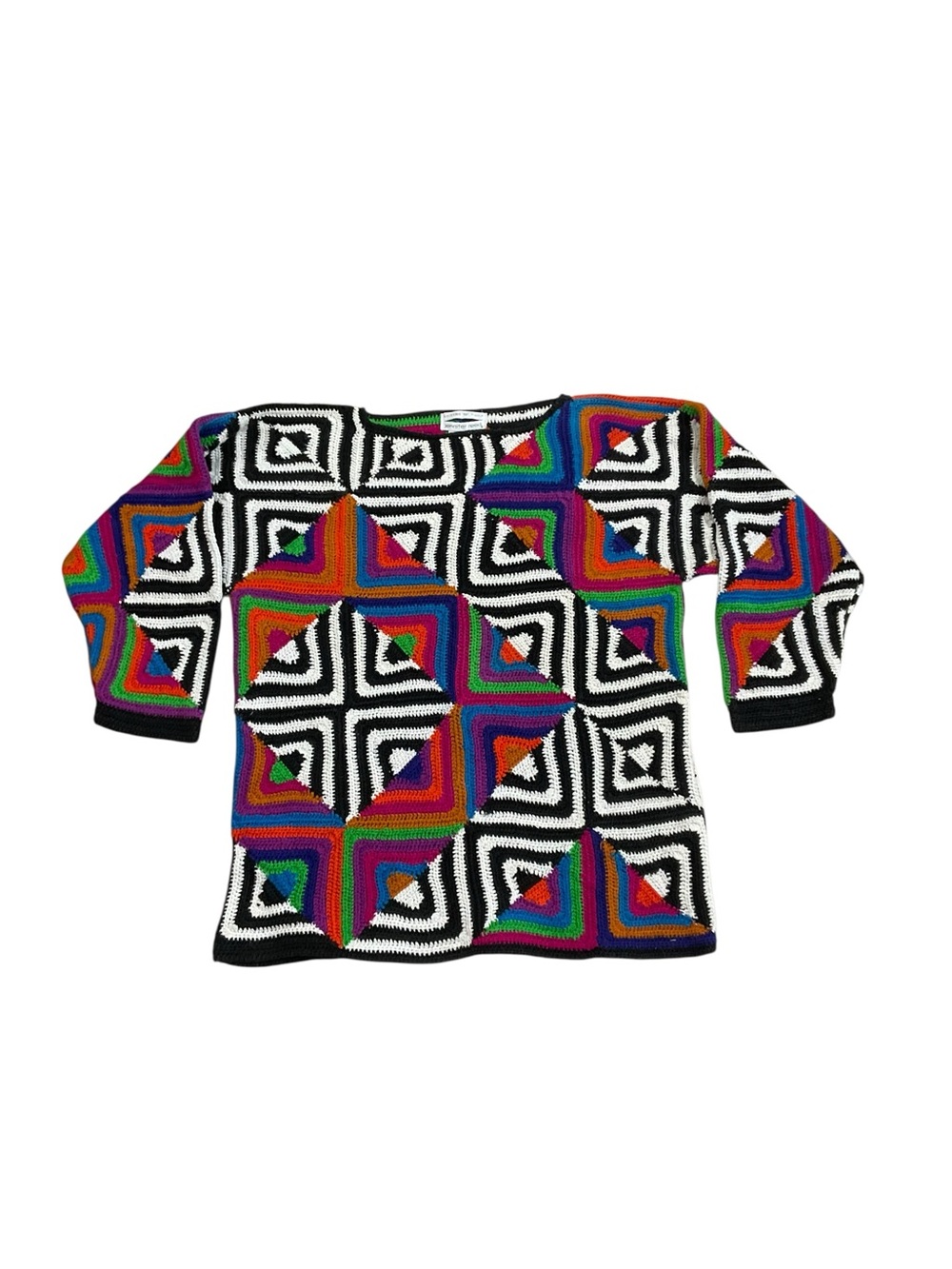 Jennifer Reed Hand Knit Crochet Patchwork Sweater Size M Multicolor Ramie Cotton